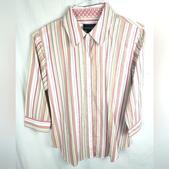 Robert Louis Striped 3/4 Length Sleeve Button Down Shirt Sz M - Picture 1 of 7